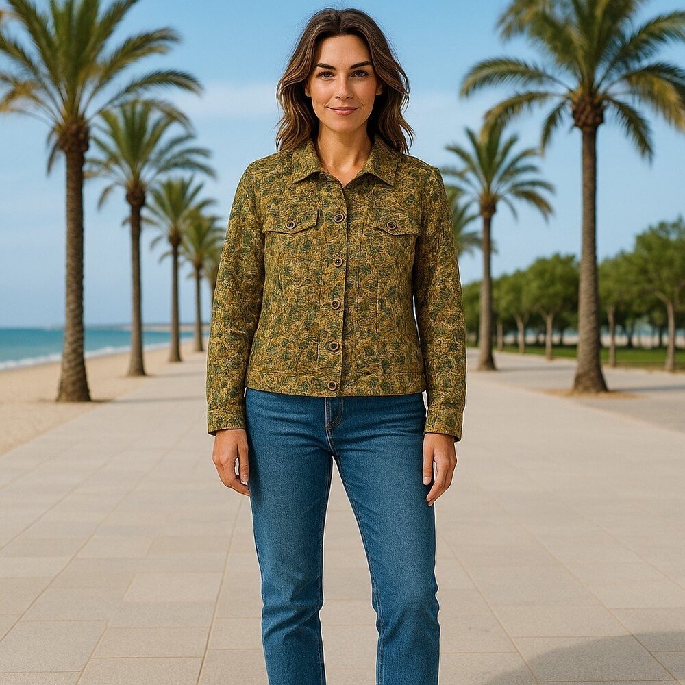 Christopher & Banks Button Front Shirt Jacket Women's S Pockets Green Brown Blue